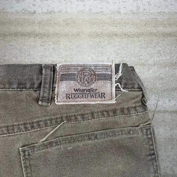 Vintage Fleece Lined Wrangler Jeans Hazel Brown Wash Relaxed Fit Made in USA 90s